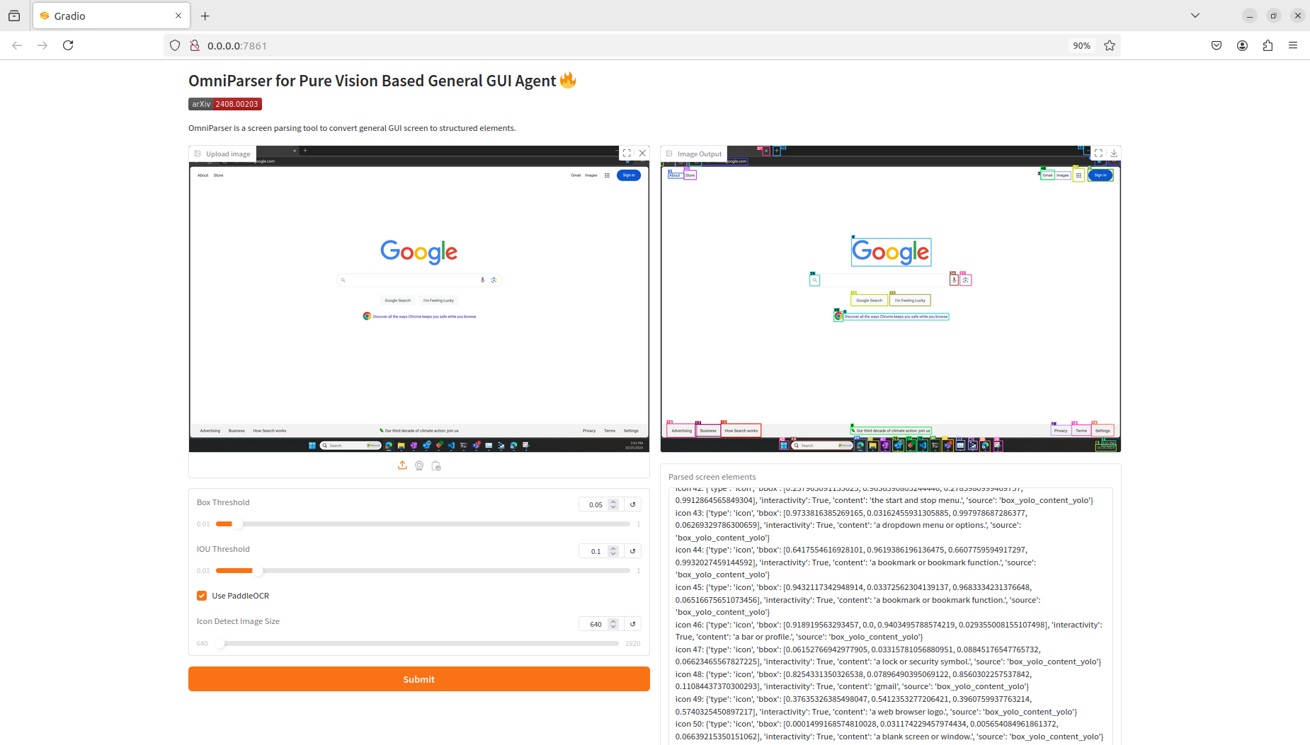 Example of parsing a computer desktop